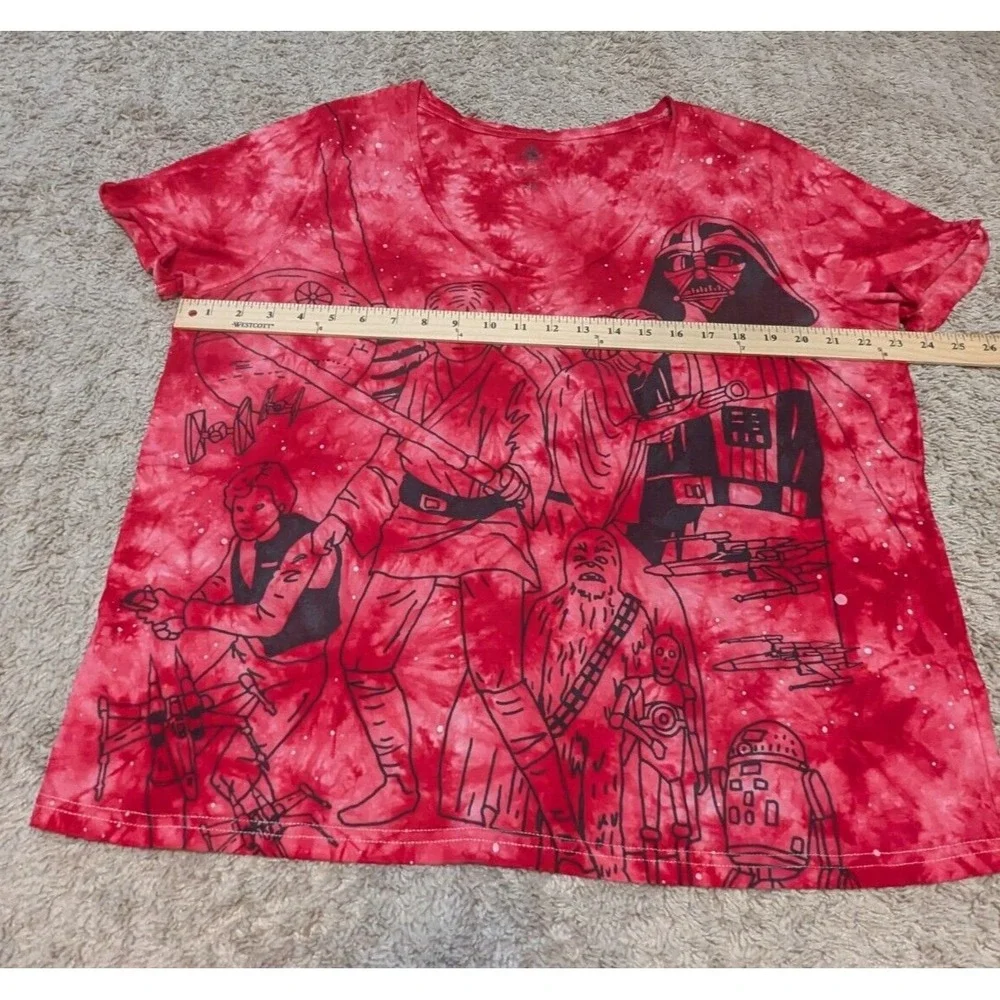 Disney Store Star Wars Graphic Cartoon Red Tie Dye T Shirt Womens Sz XL Scribble